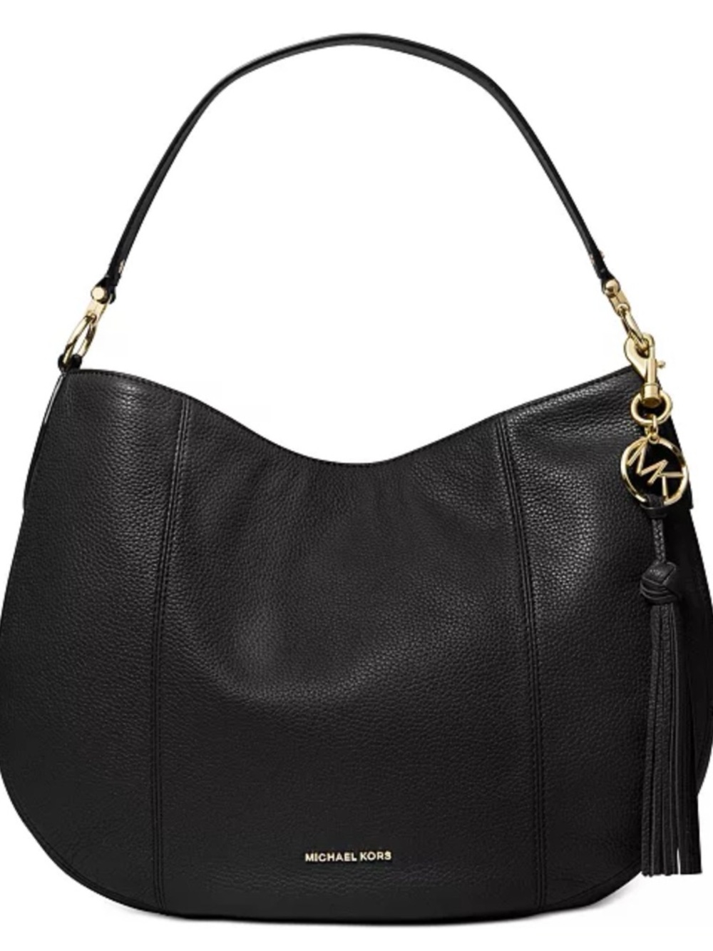Michael Kors Brooke - Black Pebbled Leather Shoulder Hobo with Tassel